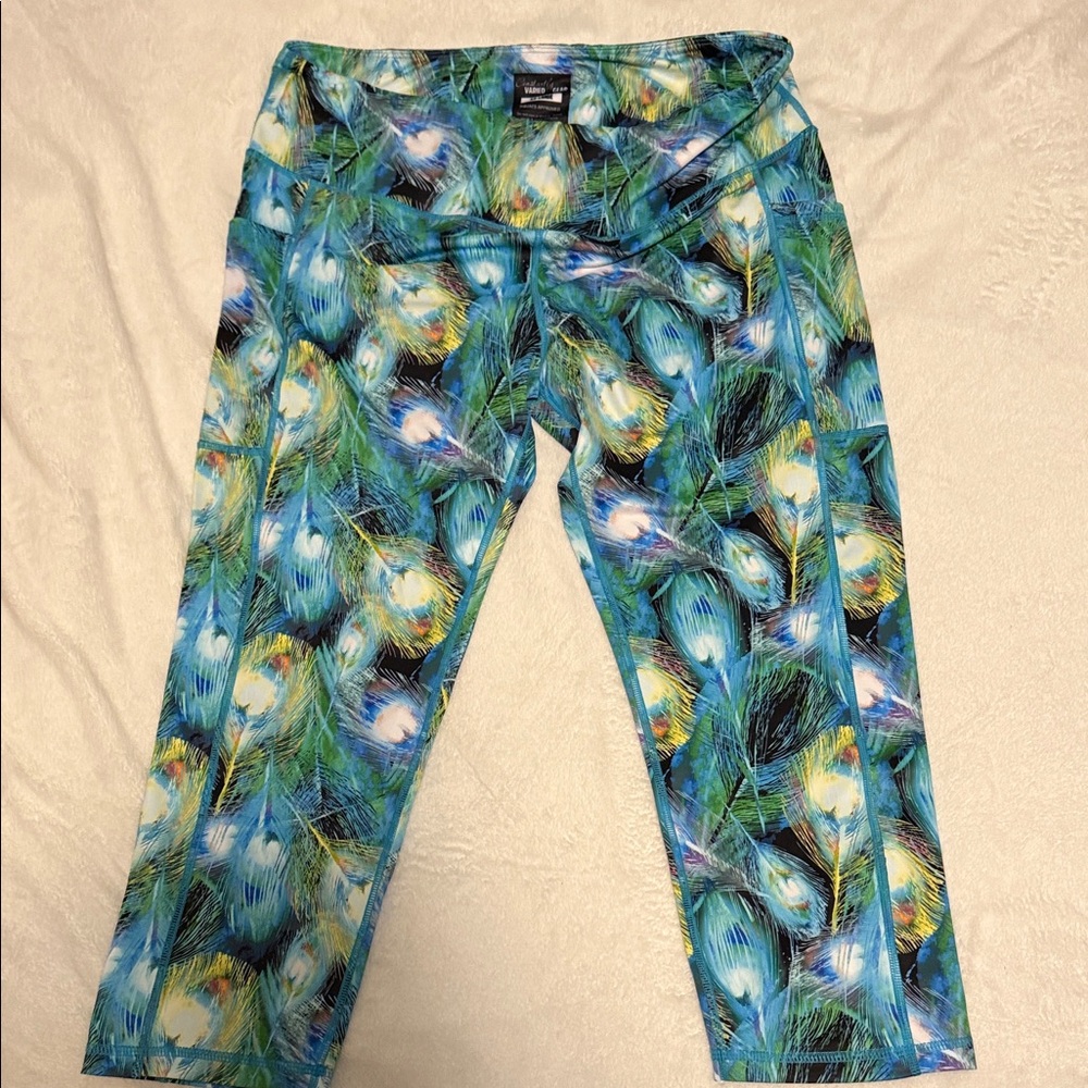 Constantly Varied Gear (CVG) Capri Leggings with Vibrant Feather Design - XXL